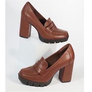 Retro Brown, Platform Loafer Heels